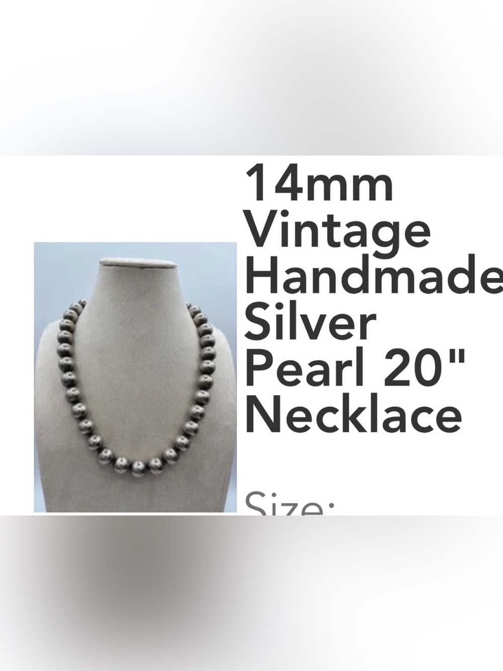 Vintage Handcrafted Silver Pearl Necklace - Silver 20” with 2” extender